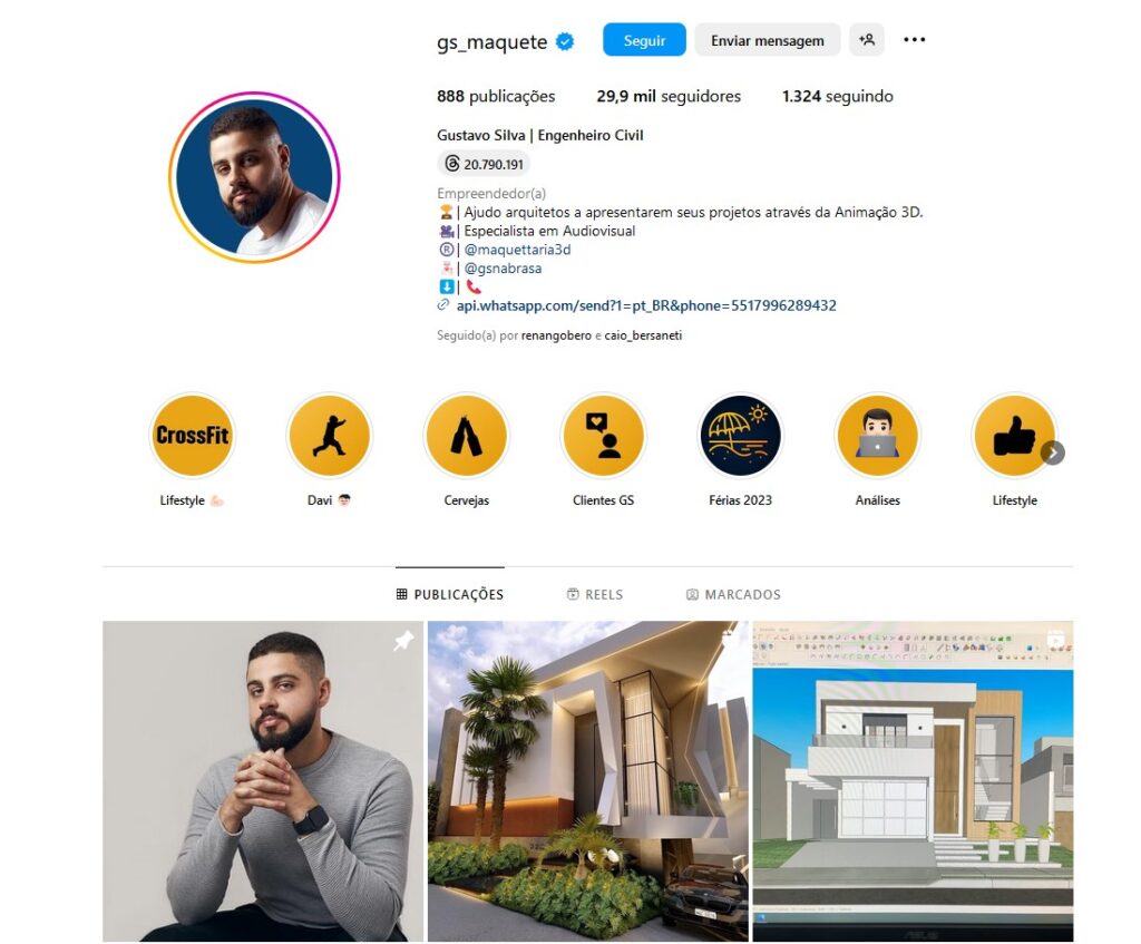 Exemplo de perfil do Instagram bem organizado